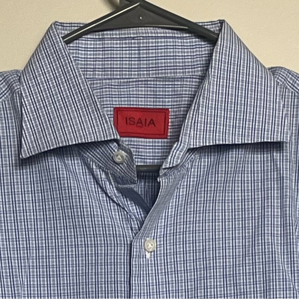 Isaia Blue/White Plaid Casual Shirt 17.5” Sz 44
